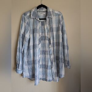 Foxcroft NY Blue and White Casual Plaid Button Down Shirt Size 14